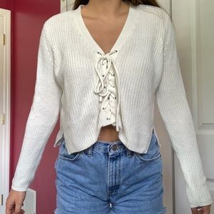 forever 21 white lace up sweater